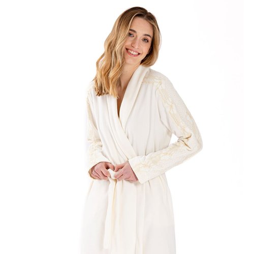 Peignoir en micropolaire et finitions dentelle ritz 660 ecru Le Chat La Redoute