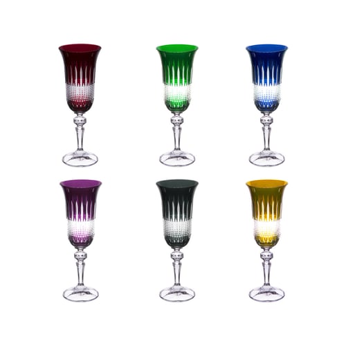Lot De 6 Flûtes à Champagne John Hardy Collection Dot Palm - Argent Massif Et Cristal - RARE