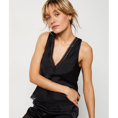 Debardeur satine details dentelle crush black Etam La Redoute
