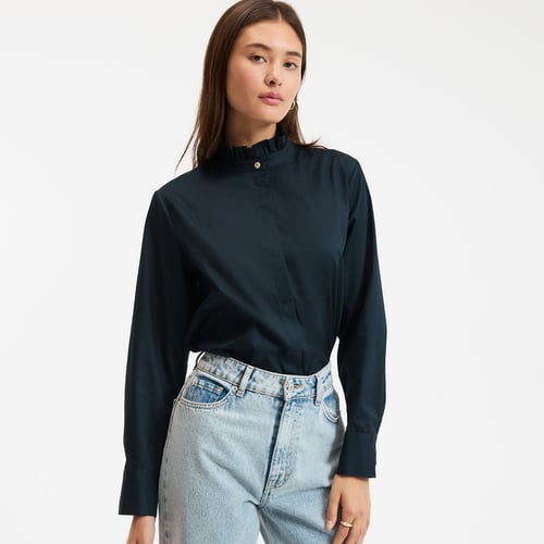 Chemisier Vintage Victorien à Manches Trompette Et Col Haut à Volants Pour Femme