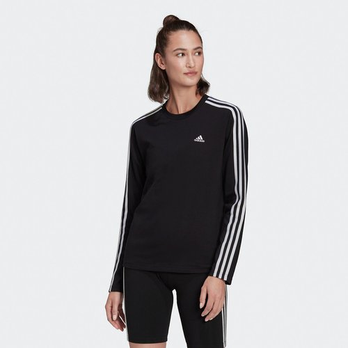T shirt essentials 3 stripes lange mouwen zwart Adidas Sportswear La Redoute