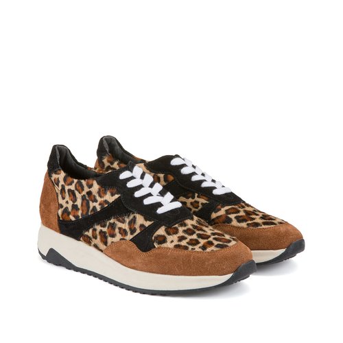 Baskets cuir imprime leopard imprime fond camel La Redoute Collections La Redoute