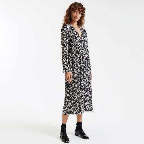 Robe droite imprime graphique longueur midi 3 4 imprime noir blanc La Redoute Collections La Redoute