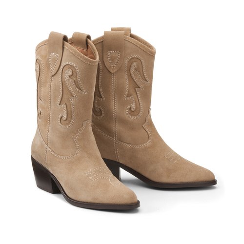 Suede cowboy calf boots sand La Redoute Collections La Redoute