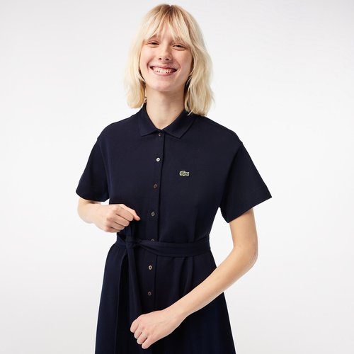 Polokleid mit gurtel baumwoll pikee marine Lacoste La Redoute