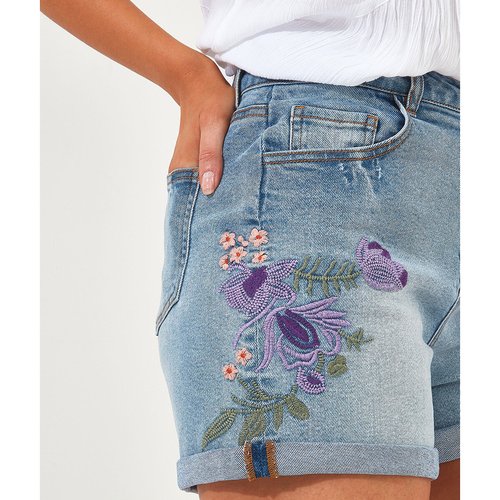 Denim embroidered shorts online