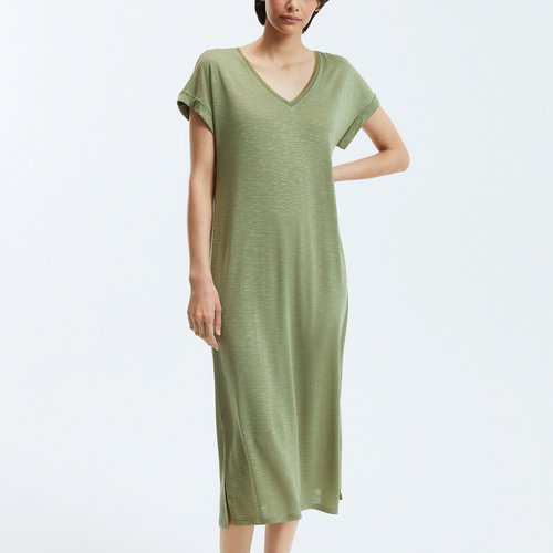 Robe t shirt longue col v avec lisere brillant vert kaki Vila La Redoute