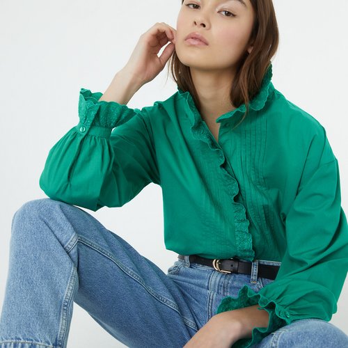 Chemise col victorien manches longues vert vif La Redoute Collections La Redoute