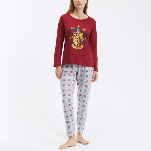 Cotton pyjamas grey marl burgundy Harry Potter La Redoute