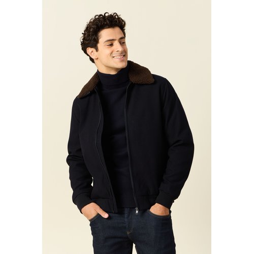 Blouson col aviateur zippe bleu marine Bonobo La Redoute