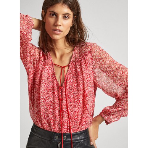Blouse fleurie a nouer Pepe Jeans rouge La Redoute