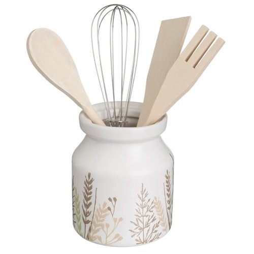 Pot A Ustensile De Cuisine En Ceramique, 13,4 X 11 Cm Porte Ustensiles Cuisine Relief Porte Couverts Pour Organisation Blanc 77558287