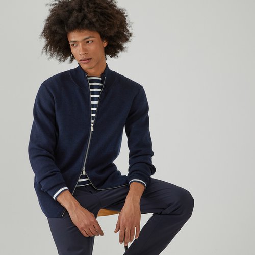 Signatures zip up cardigan in merino wool made in europe La Redoute Collections La Redoute