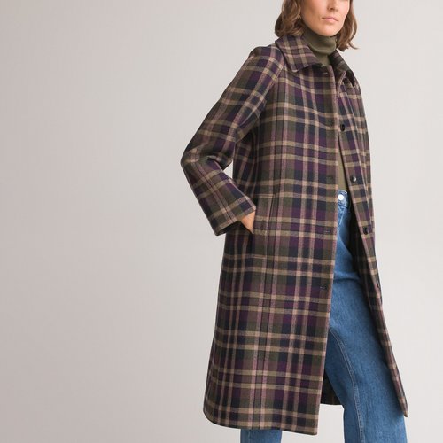Long checked coat in recycled wool mix green checks La Redoute Collections La Redoute