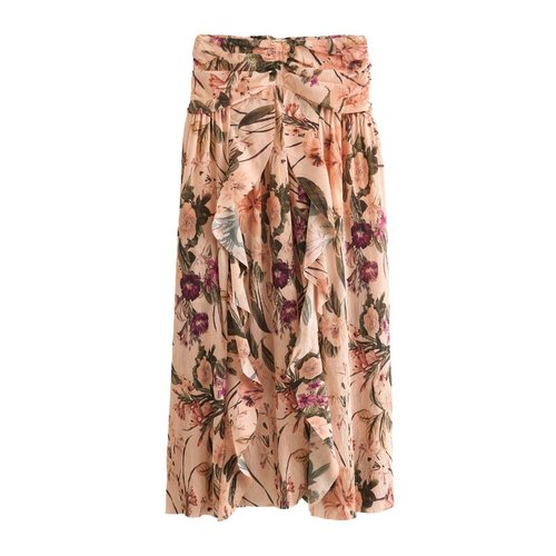 Jupe longue en maille plissee coupe classique imprime floral rose poudre Next La Redoute