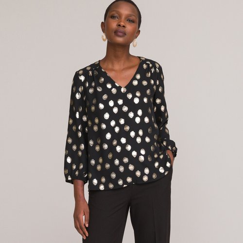 Blouse brillante col v manches 3 4 dore Anne Weyburn La Redoute
