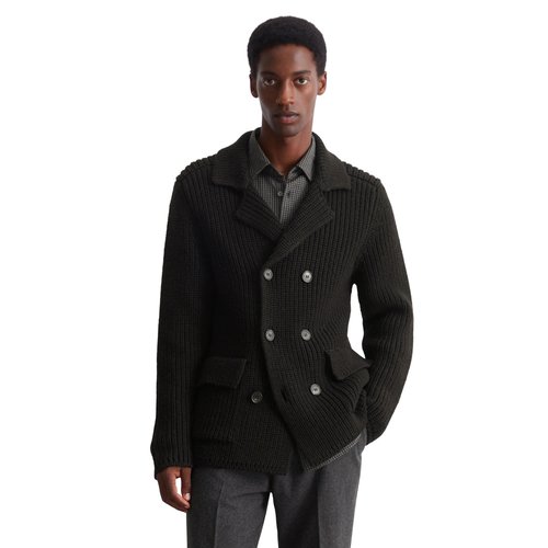 Caban cardigan regular en melange de laine vierge et de coton lourd noir Marc O polo La Redoute