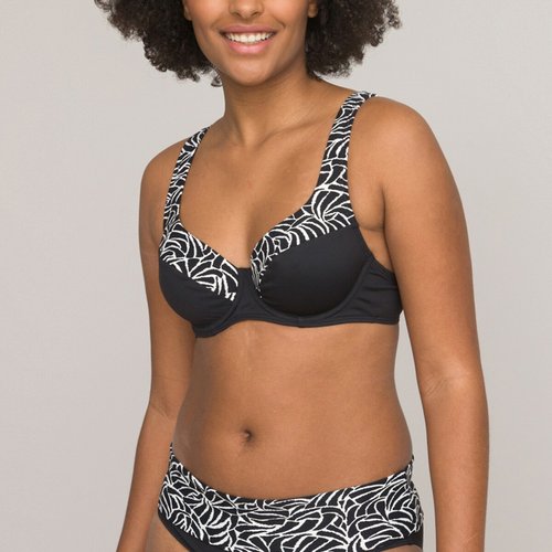 Printed full cup bikini top white print black Anne Weyburn La Redoute
