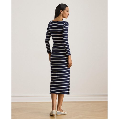 Vayra striped midi dress with long sleeves and tie-front, navy