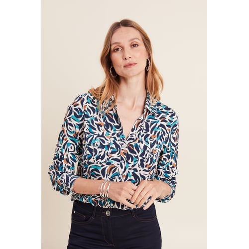 Chemisier Femme Bréal Taille 44 - Rayures Gris/Noir, Manches 3/4, Coton, Occasion Impeccable
