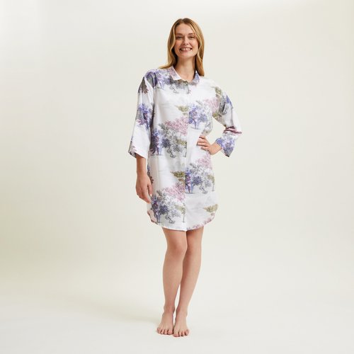 Chemise de nuit courte col classique en satin de coton parc multicouleurs Laurence Tavernier La Redoute