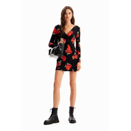 Mini robe tissu cotele fleurs noir Desigual La Redoute