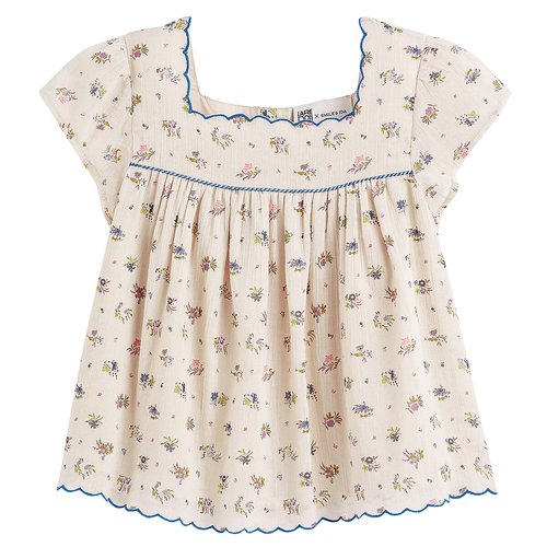 Blouse col carre en crepon de coton motif fleurs ecru Emile Ida X La Redoute La Redoute