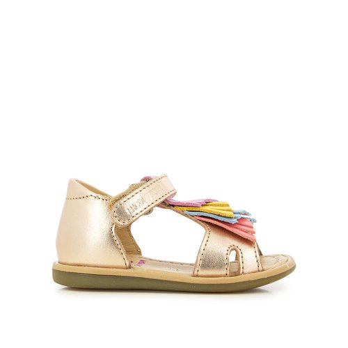 Kids tity falls sandals in leather with touch n close fastening rose gold Shoo Pom La Redoute