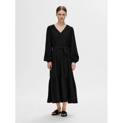 Robe longue avec ceinture noir black Selected Femme La Redoute