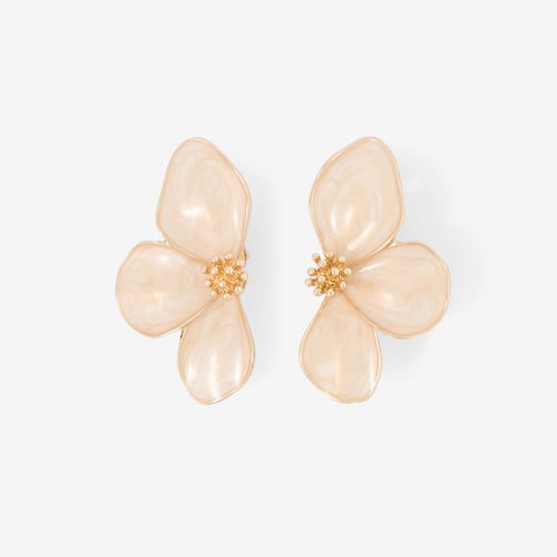 Boucles D'oreilles Clips Fleurs Avec Perles Rouges, Artisanales, Neuves Sans Emballage