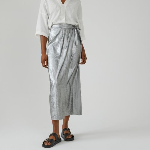 Metallic wrapover skirt silver coloured La Redoute Collections La Redoute