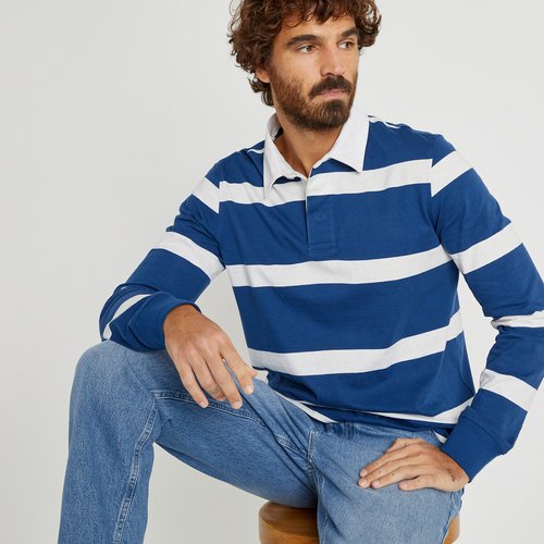 Striped blue polo shirt discount
