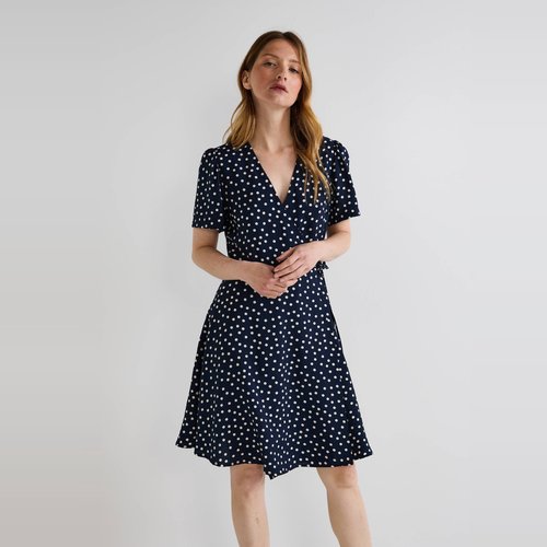 Robe courte cache coeur imprimee a pois marine Monoprix La Redoute