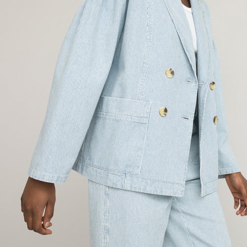 Finely striped cotton blazer blue striped white La Redoute Collections La Redoute