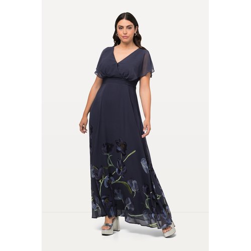 Robe de soiree a manches courtes et col en v bleu nuit Ulla Popken La Redoute