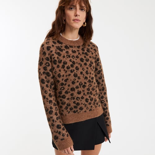 Pull Femme Luisa Cerano Taille 16 - Noir, Imprimé Animal, Manches Longues - Occasion Très Bon état