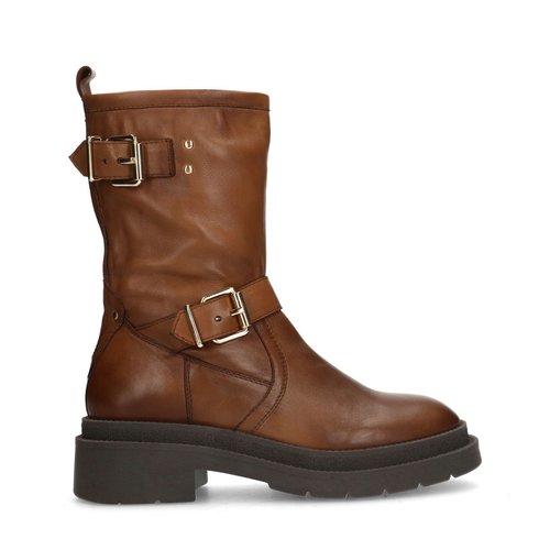 Bottines motardes en cuir avec boucles cognac Sacha La Redoute