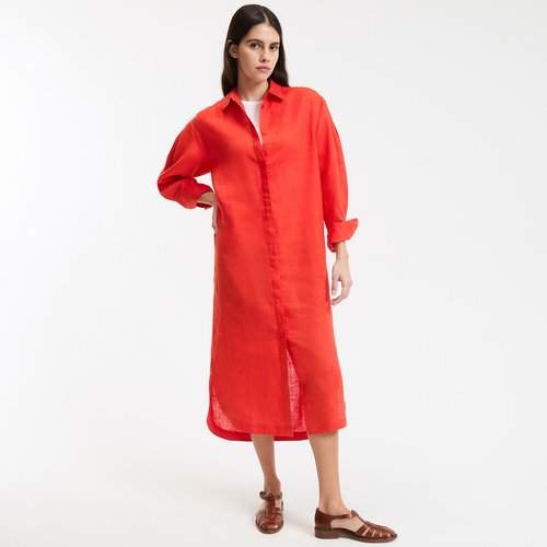 Linen long sleeve shift maxi shirt dress La Redoute Collections | La Redoute
