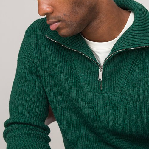 Pull Col Camionneur Zippé Idaho Homme - Vert Kaki - Taille XL - Laine Et Acrylique