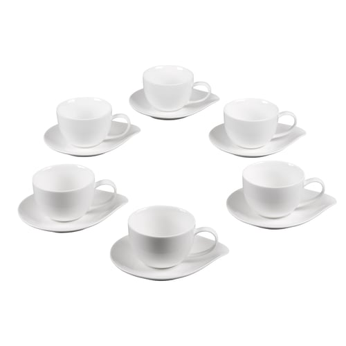 Set De 6 Tasses à Thé Avec Sous-Tasses • Faïence Blanche Pétale • Style élégant • Marque Amadeus