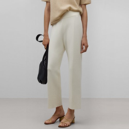 Pantalon en cuir avec taille elastiquee