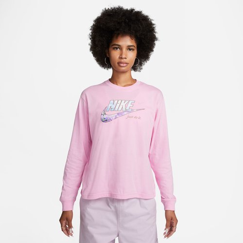 Boxy printed t shirt with long sleeves pink Nike La Redoute
