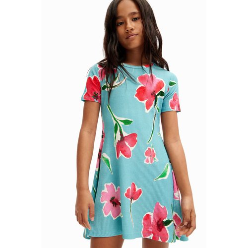 Robe courte tissu cotele fleurs