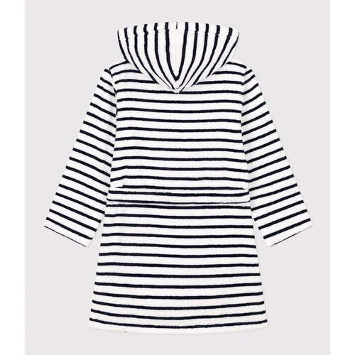 Peignoir a capuche raye en eponge blanc raye bleu Petit Bateau La Redoute