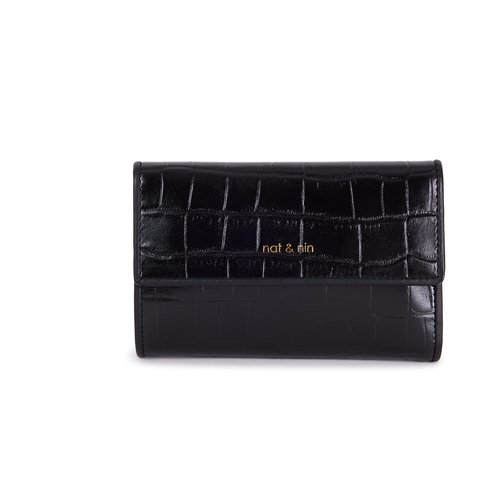 Portefeuille en cuir motif croco 3 volets lotti Nat Nin noir imprime croco La Redoute