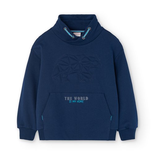 Sweat peluche col montant et poche kangourou bleu Boboli La Redoute