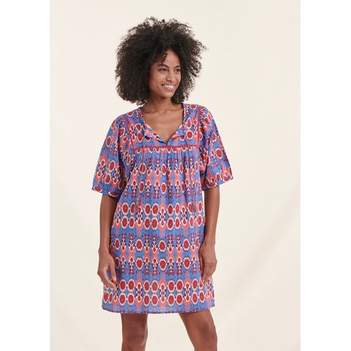 Robe courte a imprime et en coton bleu rose La Fee Maraboutee La Redoute