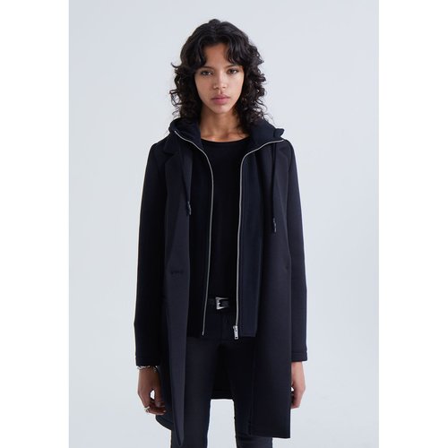 Manteau mi long en neoprene capuche amovible noir Ikks La Redoute