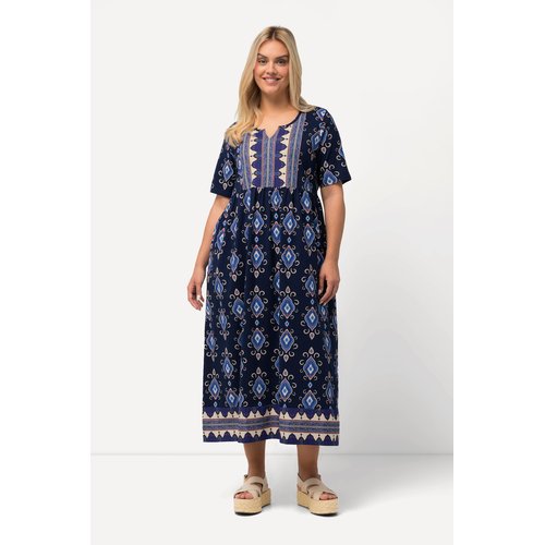 Robe midi a col tunisien et manches courtes bleu nuit Ulla Popken La Redoute