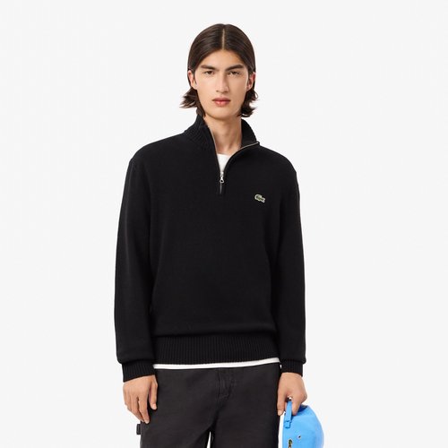 Pull zippe en laine cardee col montant Lacoste La Redoute